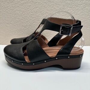 Vionic Clogs Faye T-Strap Women's Size 9 Black Leather Upper Everyday Support
